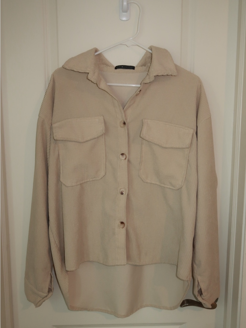 Beige Corduroy Button-Front Shirt Jacket